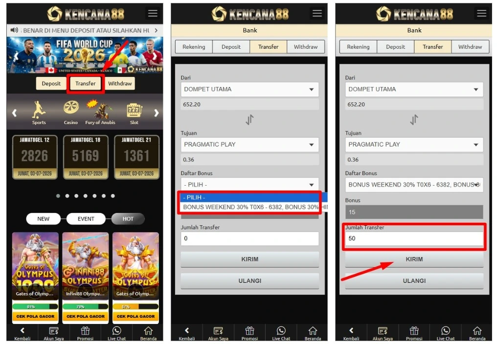 Contoh Claim di Bonus Transfer